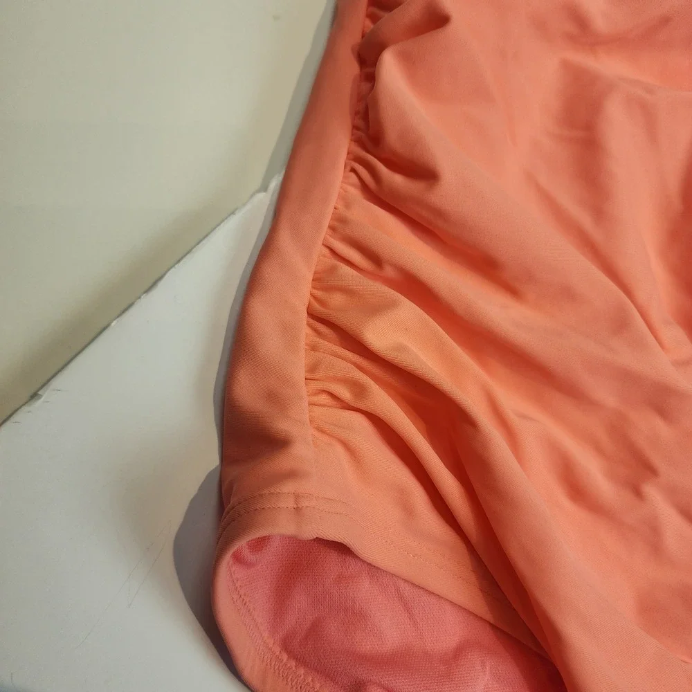 Kona Sol Swimsuit Women 24W Peach Orange Ruched Padded Classic Tropical 891 NWOT